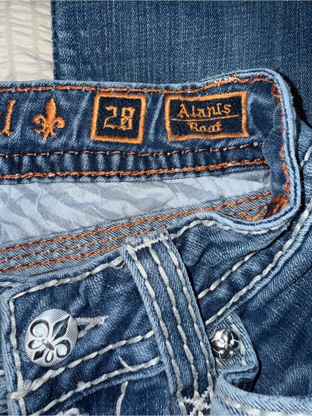 Vintage Rock Revival Low Rise Patched Distressed Alanis Boot Jeans 28 - Picture 4 of 12
